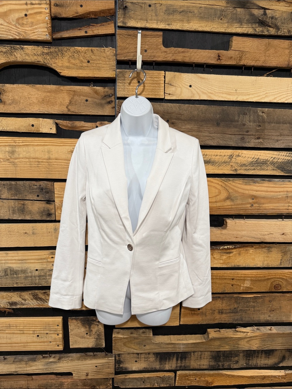 WHBM White LS Everyday Knit One Button Blazer Size 4 NWT